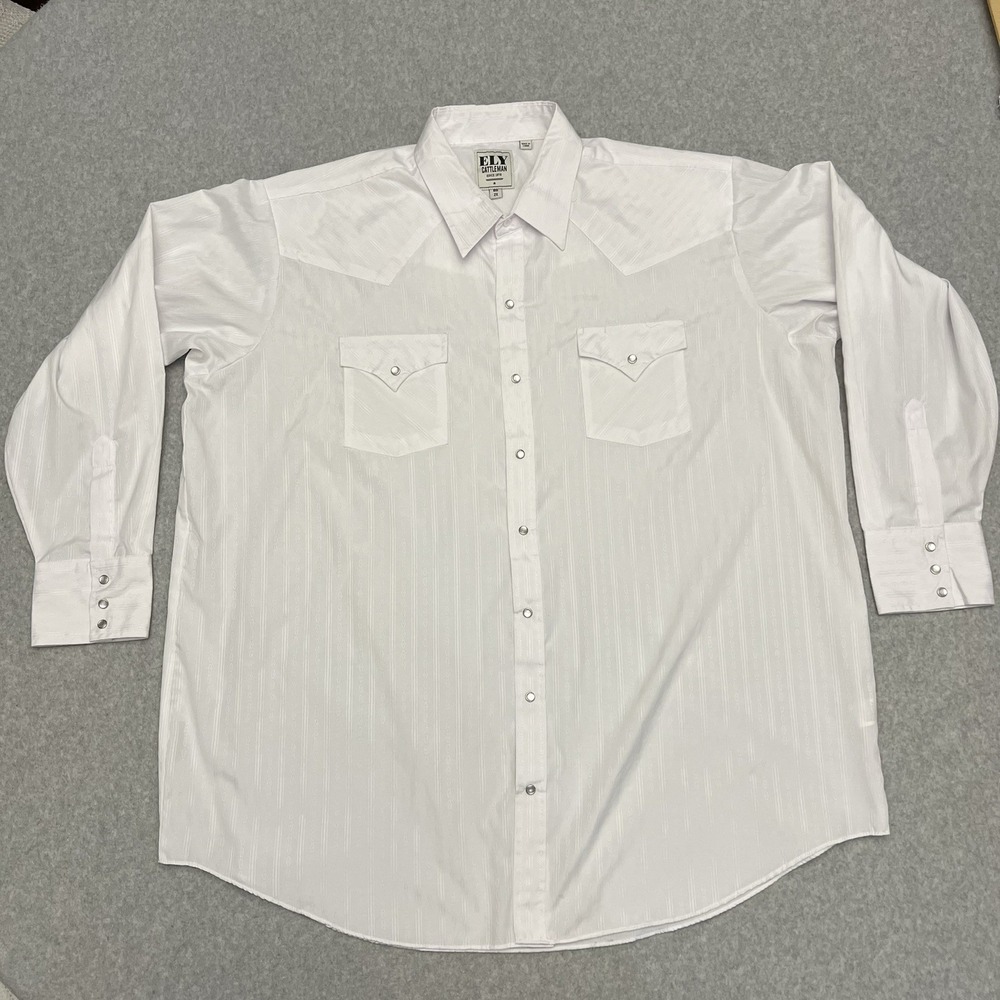 Ely Cattleman Shirt Men's 2XB White Western Yoke Cowboy Rodeo Ranch Pearl Snap